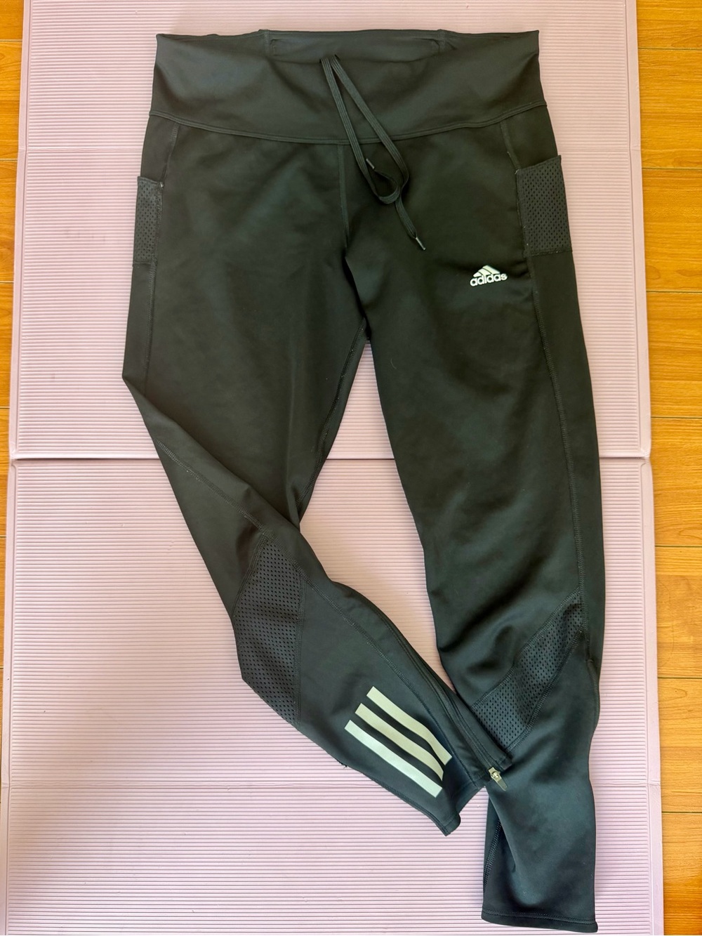 adidas Black Kids' Athletic Leggings with Reflective Stripes-100% Authentic